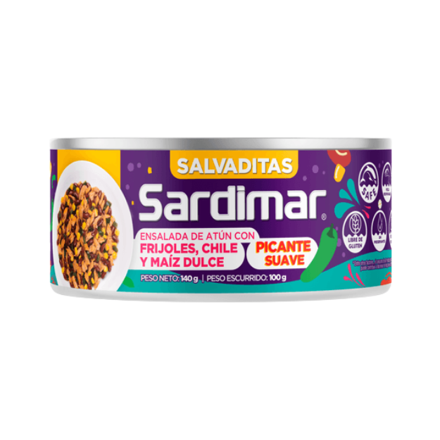 SARDIMAR ATUN TROCITOS FRIJOLES/CHILE/MAIZ140G/48