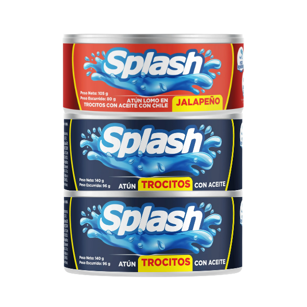SPLASH 3PACK ATUN 2TROCITOS 140G+1JALAPEÑO 105G /24