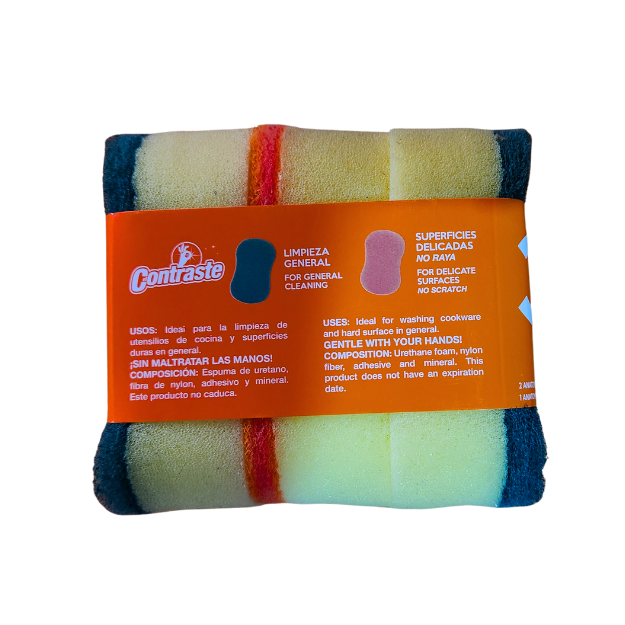 CONTRASTE ESPONJA EVITA 2VERDE+1NARANJA 3PK /20