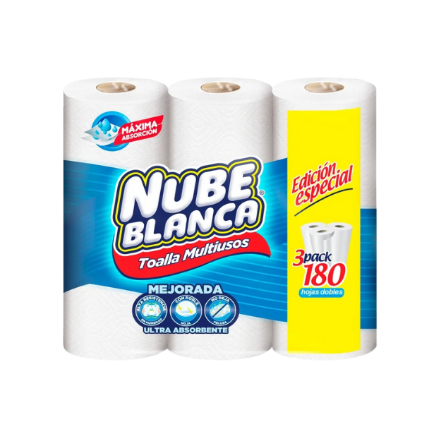 NUBE BLANCA 3PACK TOALLA BLANCA 180H 3X8
